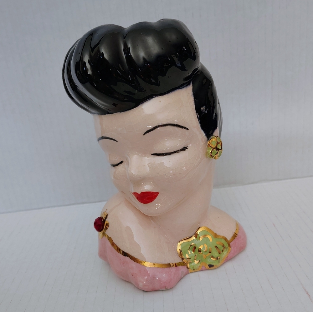 Lady Head Vase Hand Painted By "Barbara" in 1951 - Picture 5 of 7